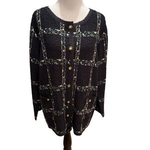 Chico’s TRAVELERS CRUSHED TWEED JACKET DARK JADE. Gold Buttons NWT Chico’s Sz. 4